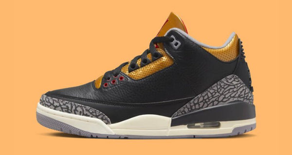 Jordan retro 3 black gold hotsell